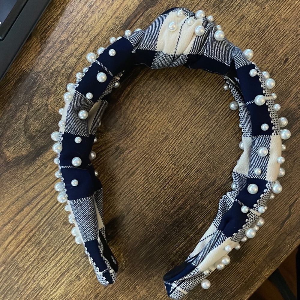 Lele Sadoughi ivory plaid headband